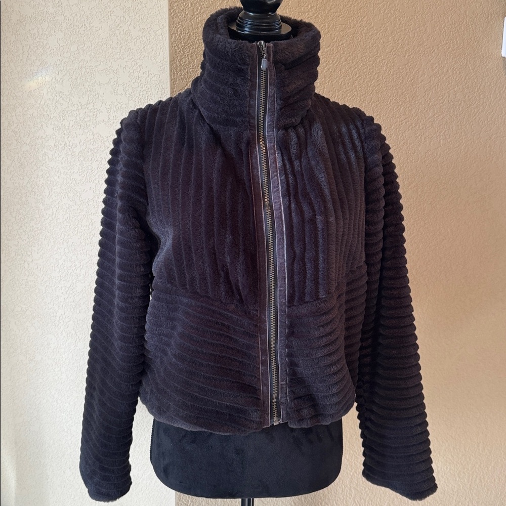 Anthropologie Carbon Ribbed Teddy Jacket Sz XS